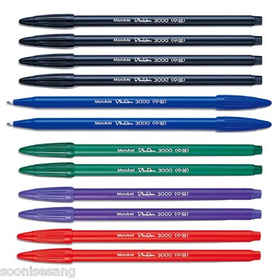 Monami Plus Pen 3000 Felt tip broad line pen (Black,Blue,Green,Purple,Red) 12pcs