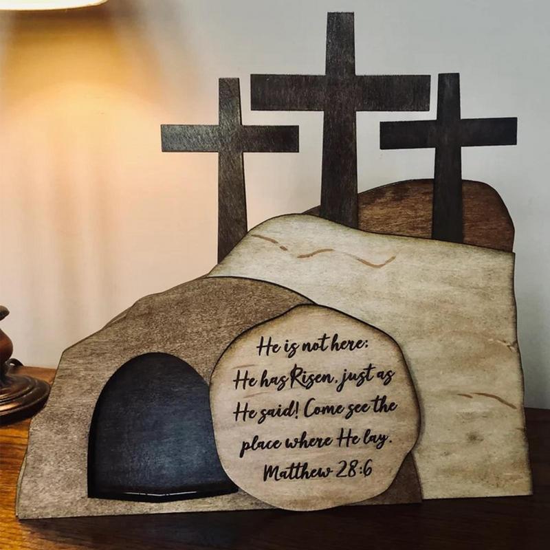 Jesus Christ Handmade Empty Tomb Easter Scene Cross Religious Wood