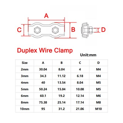Simplex Duplex Wire Clamp Grips Clamp Clips Rope Cable 304SS M2 M3 M4 M5 M6- M10