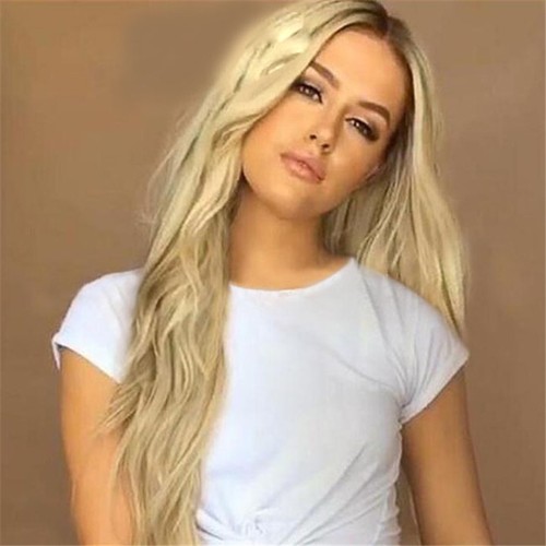 Women Platinum Blonde Long Curly Wavy Hair Full Wigs Synthetic