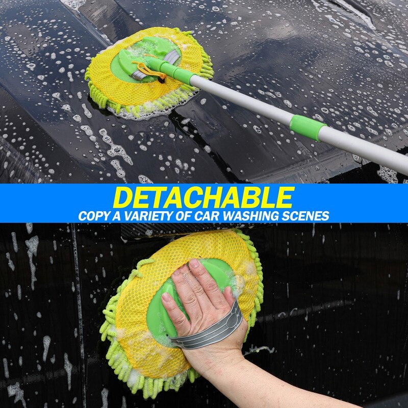 Microfiber Car Wash Brush Mitt Telescopic Handle Scratch Free Car Cleaning Mop