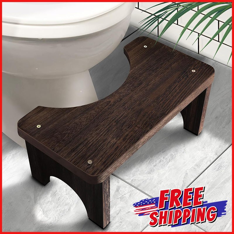 7-IN WOOD TOILET STOOL SQUAT Bathroom Portable Adult Poop Potty Anti-Slip Rubber