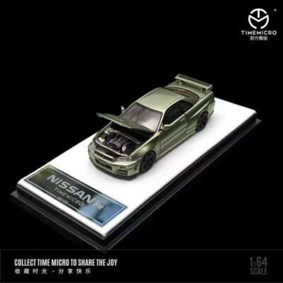 Time Micro 1:64 Model Car Nissan GTR34 Open Hood Alloy Diecast Metal Model Car