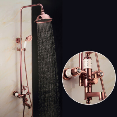 Rose Gold 8'' Rainfall Bathroom Shower Set Faucet W/Tub Mixer Tap Wall Mounted