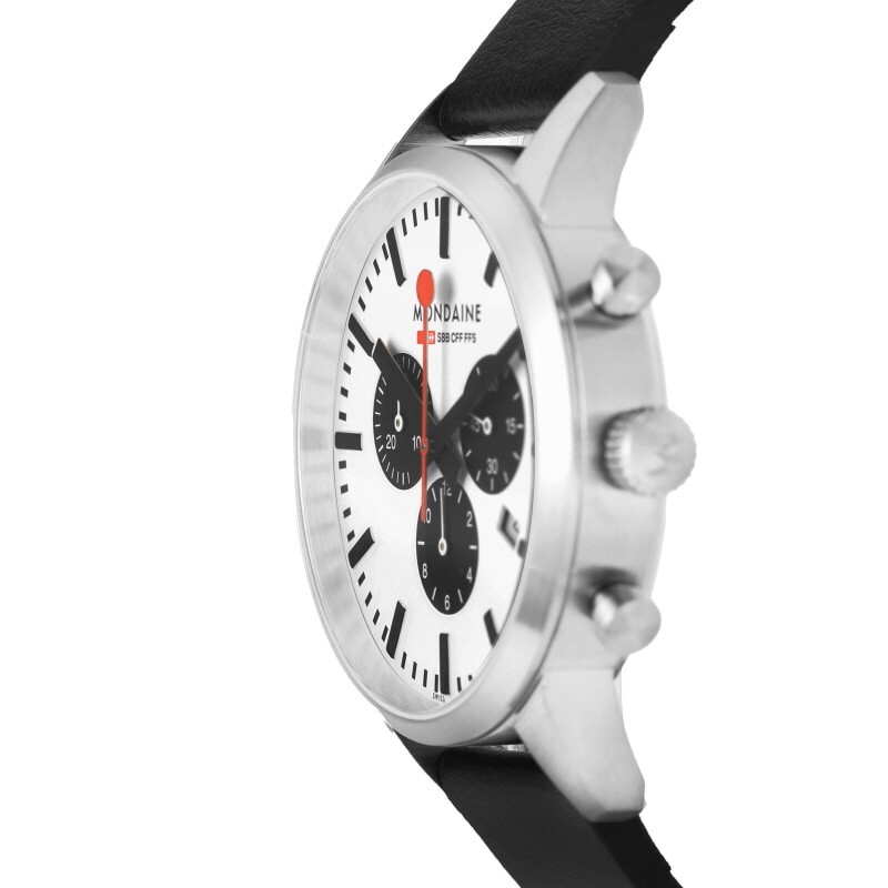 MONDAINE GENUINE MONDAINE QUARTZ WATCH MEN 41MM 5ATM LEATHER BAND CHRONOGRAPH SWISS MADE