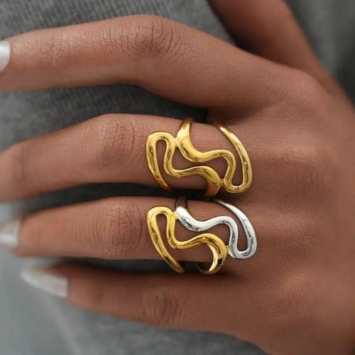 Vintage Edelstahl Herz Ring Für Damen Geometrisch Gebogen Schmuck Geschenk