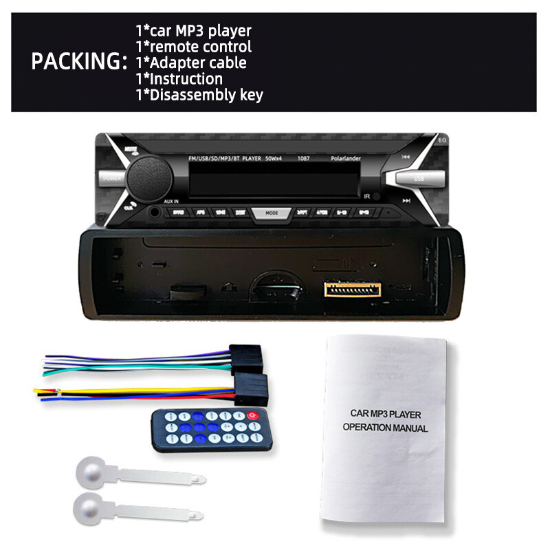 1 Din In-Dash RDS Audio Car Radio 12V MP3 Player Stereo Aux-In Bluetooth FM USB