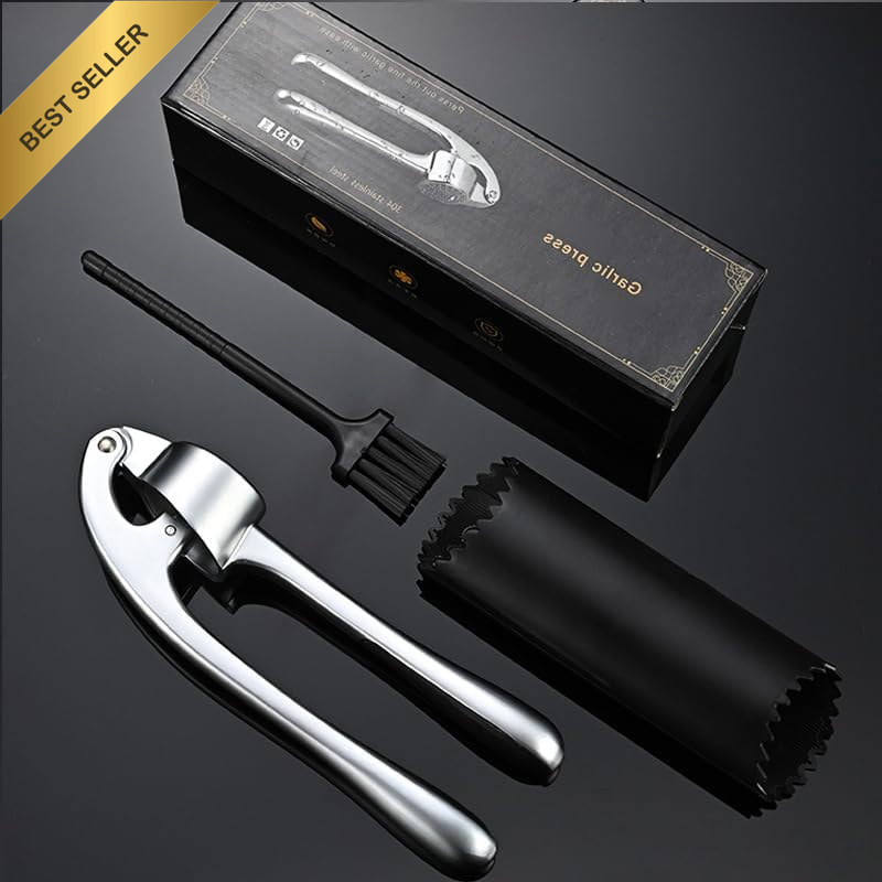 Garlic Press Set – Professional Rust-Proof Garlic Mincer with Soft Ergonomic Han