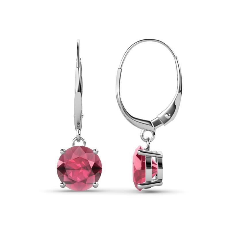 Pre-owned Trijewels Rhodolite Garnet 6.5mm 4 Prong Dangling Earrings 2.00 Ctw 14k Gold Jp:67087 In Red-violet