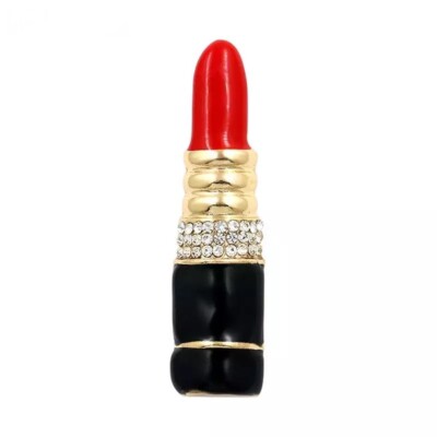 ZARD Red Lipstick Pin Brooch with Enamel and Crystal Rhinestone Accents