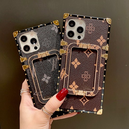 For iPhone 15 Pro Max 14 13 12 11 X 7 8 Luxury Retro Leather Square Case w/  Ring