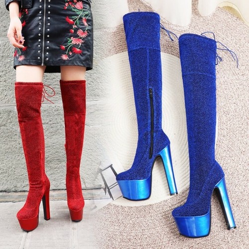 Women Super 17cm High Heel Platform Punk Gothic Zipper Over Knee High Boots Club