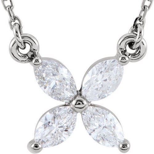 JADiamonds 14K White 1/2 CTW Natural Diamond Floral-Inspired 16" Necklace