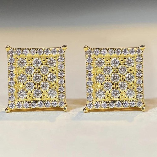 Geometrische Ohrstecker Quadrat Für Damen Silber Gold CZ Hochzeitsparty