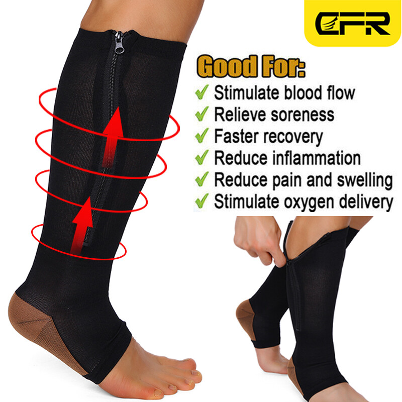 Copper Zipper Compression Socks Support Graduated Stockings Men Women 20-30mmHg