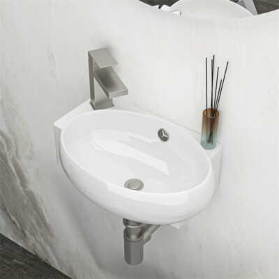 Small Wall Mount Vessel Sink Rectangle Sink White Ceramic Bathroom Sink-Left