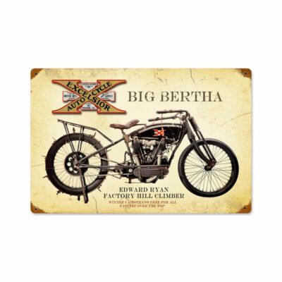 EXCELSIOR BIG BERTHA MOTORCYCLE 18'' HEAVY DUTY USA MADE METAL ADVERTISING SIGN