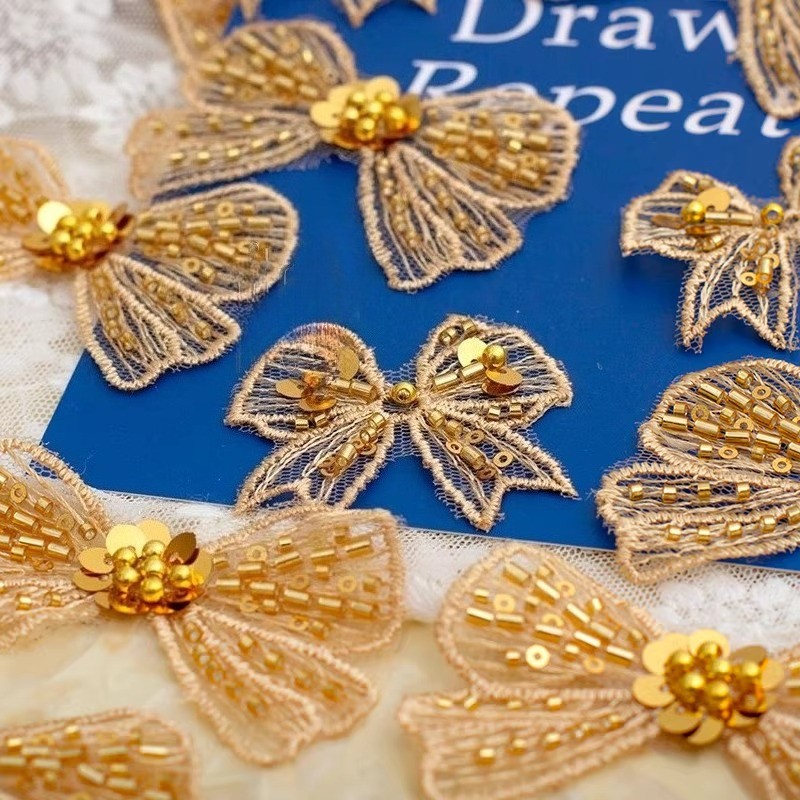 10x Gold Sequins Embroidered Clothing Applique Sew DIY Hair Bow Accessories Kits
