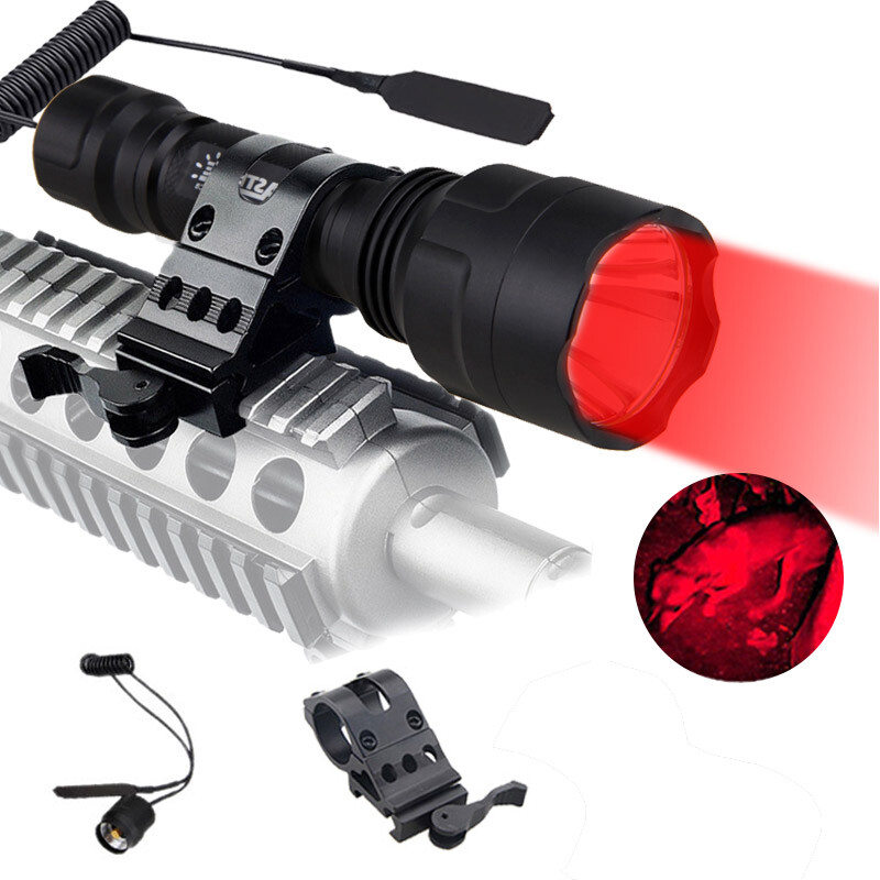 Hunting Red Light LED Flashlight Night Torch 800 Yards Scope 20mm Rail Mount US