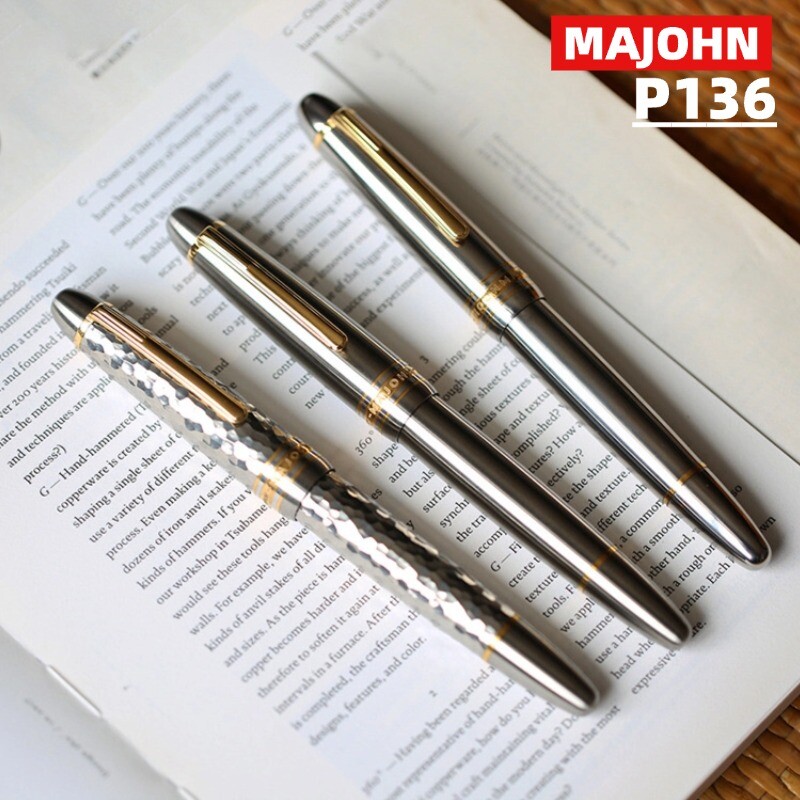 MAJOHN P136 Piston Titanium Alloy Fountain Pen Steel/BOCK 18K Gold