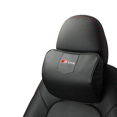 1Pc Schwarz Farbe Echtleder Autositz Nackenkissen Auto Kopfstütze Für Audi Sline