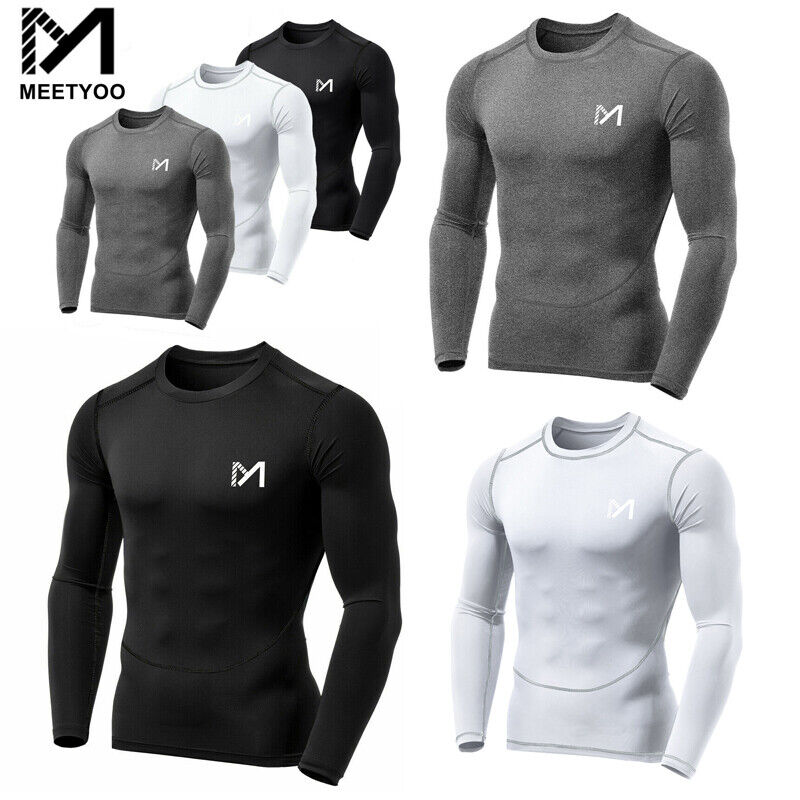 Mens Quick Dry Compression Shirt Base Layer Top Workout Athletic Gym Long Sleeve