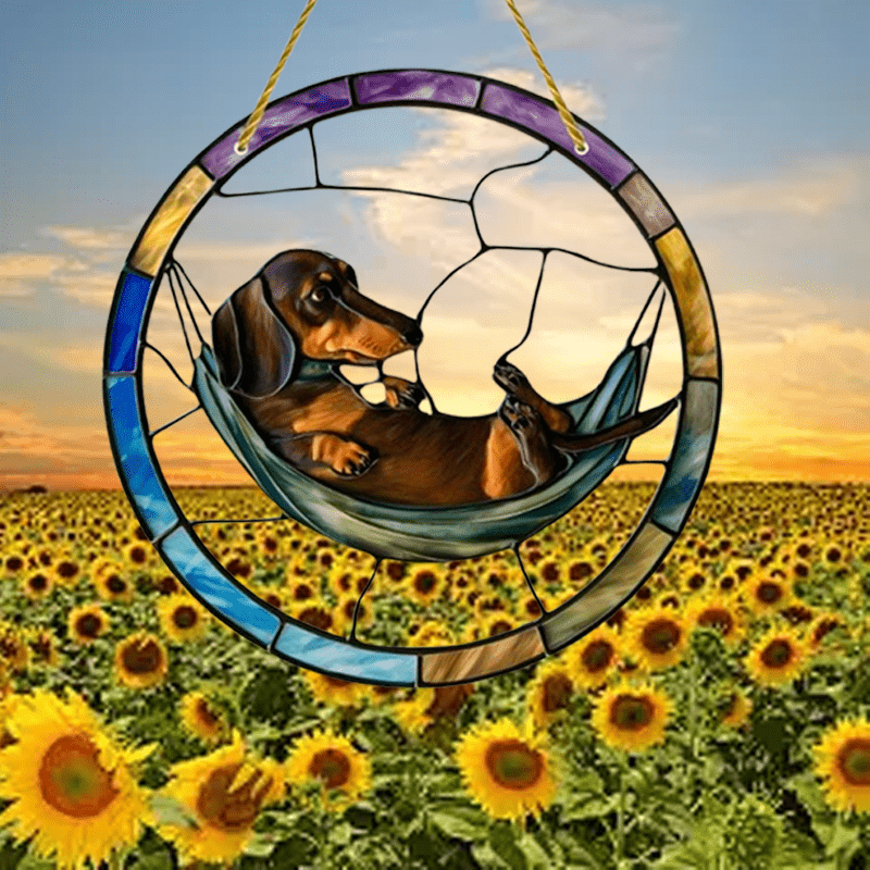 1 Piece Well Behaved Cute Dachshund Hammock Acrylic Round Light Catcher