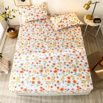 3pcs Bed Sheet with Pillowcase Bohemian Fitted Sheet with Elastic Bed Sheets Set