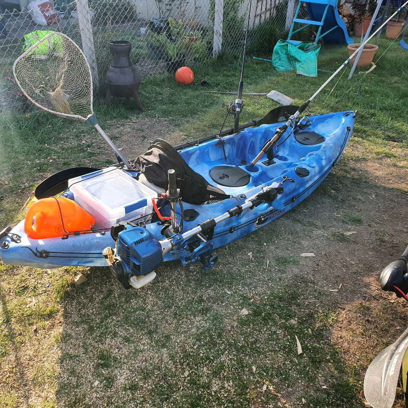 Blue galaxy cruz kayak with engine 4stroke 1.2hp in Plymouth, Devon