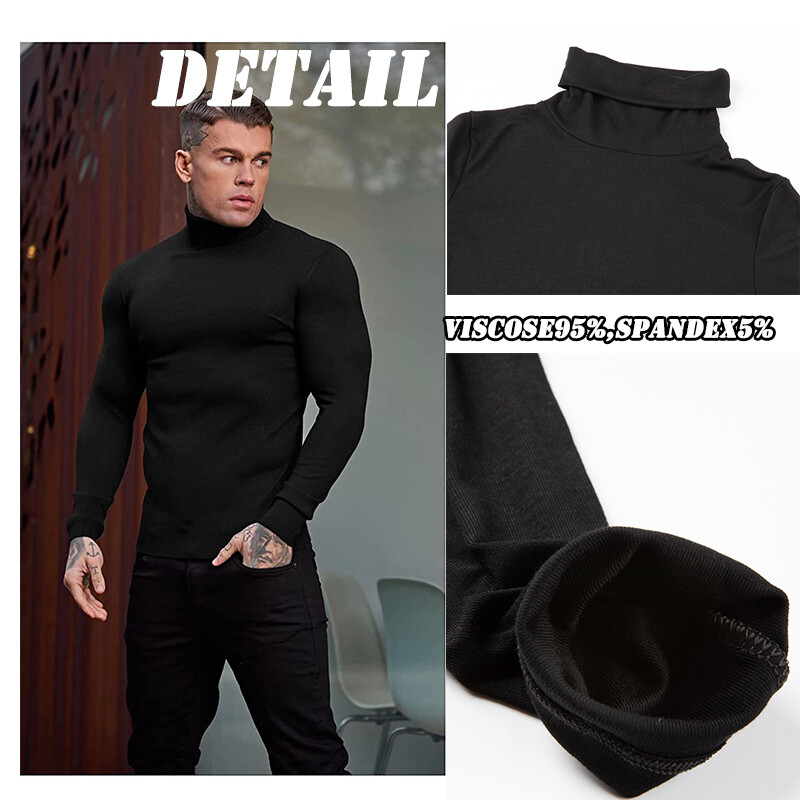 Men Turtle Neck Top Slim Fit Stretch Shirt Long Sleeve Jumper Pullover Sweater