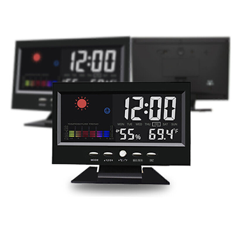 Indoor Outdoor Temperature Humidity Meter Sound Control Clock Weather Station