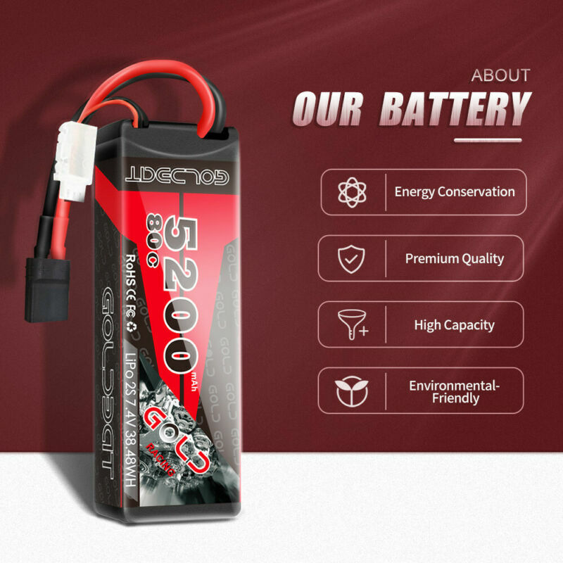 5200mAh 80C 7.4V RC 2S Lipo Battery Traxxas Plug Hardcase For Car Truck Buggy