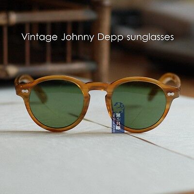 Vintage Johnny Depp polarized sunglasses blonde round glass green gradient lens