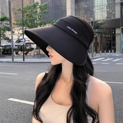 Women Sun Visor Hat Cotton Large Wide Brim UV Protection Summer Beach Travel Cap