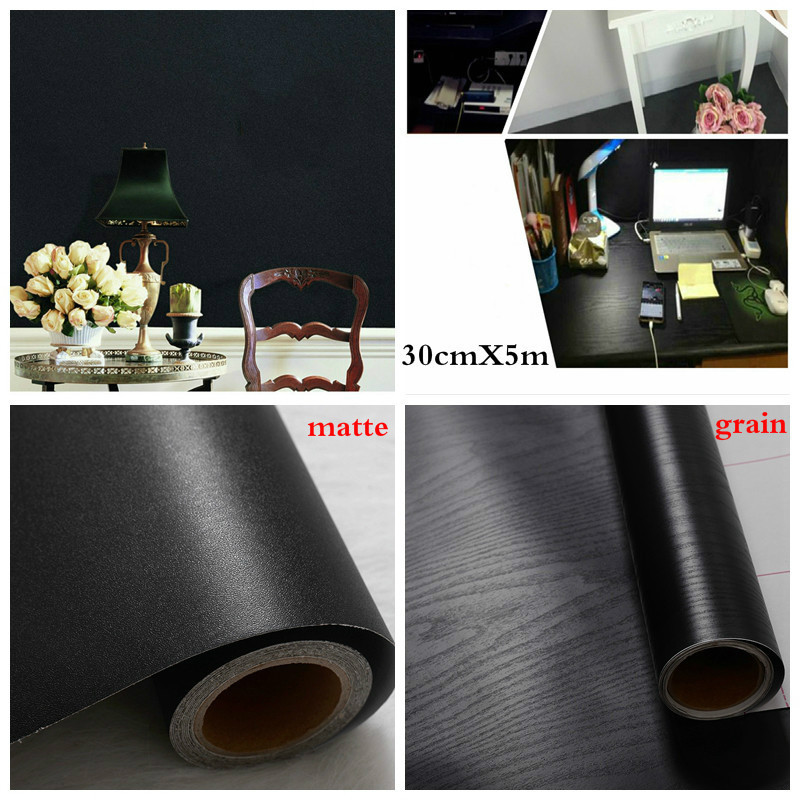 Self-adhesive Wallpaper Roll Sticker Decor Furniture Plain Luxury Black Modern