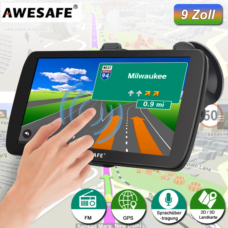 AWESAFE 9 Zoll GPS Navi Navigation für PKW/LKW Navigationsgerät 8G/256MB