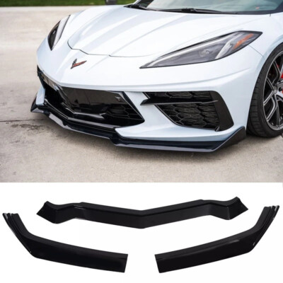 For 2020-2024 Chevy Corvette C8 5VM Style Front Bumper Lip Splitter GLOSS BLACK