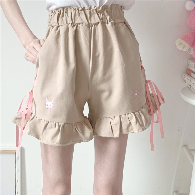Lady Japanese Shorts Hot Pants Wide Leg Ruffle Lace-up