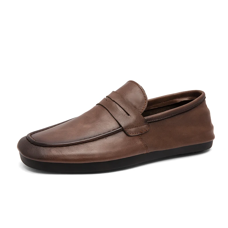 Slip on Flats Genuine Leather Loafers Casual Shoes Man Light Driving Shoes