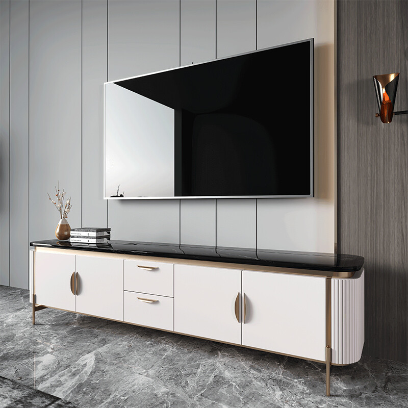 Entertainment Console Table 4 Storage Cabinets Living Room