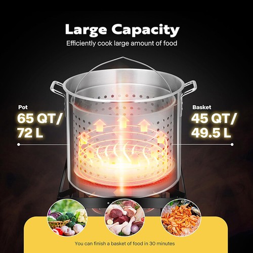 65QT Turkey Deep Fryer Aluminum Seafood Boil Pot with 110000BTU Propane Burner
