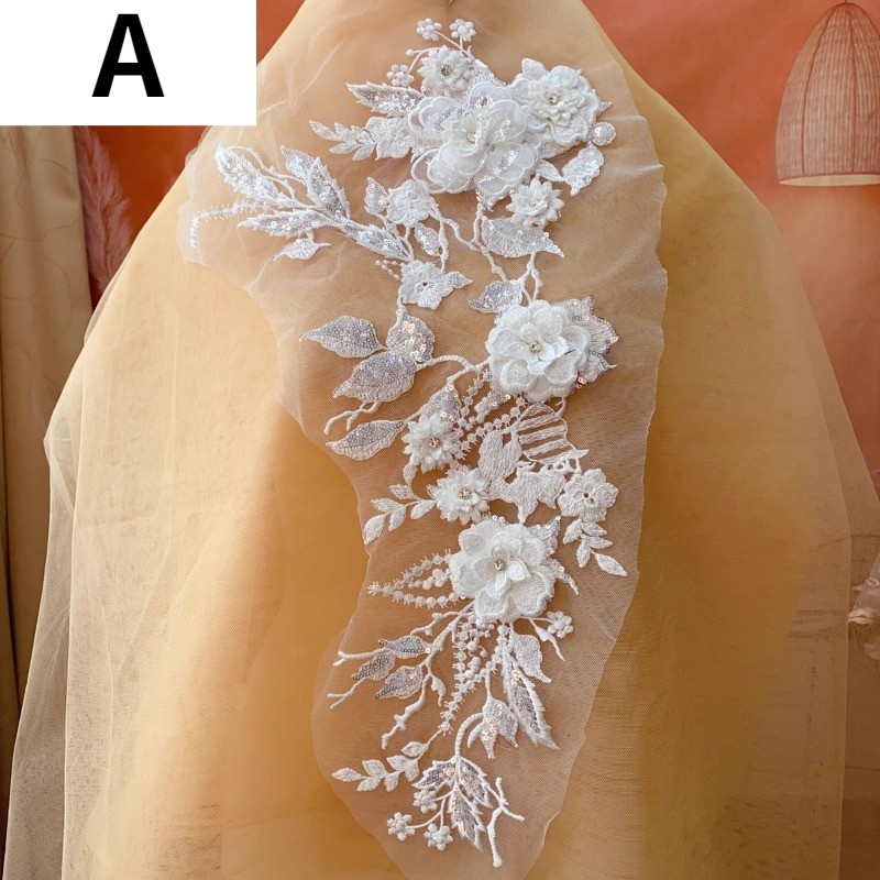 1X Paillettes Ricamato Applicazione Floreale Pizzo Toppa per Abito da Sposa Sera