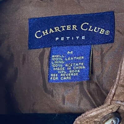 Charter Club Womens Shirt Jacket Brown Buttons Lined Collared Belted Leather M