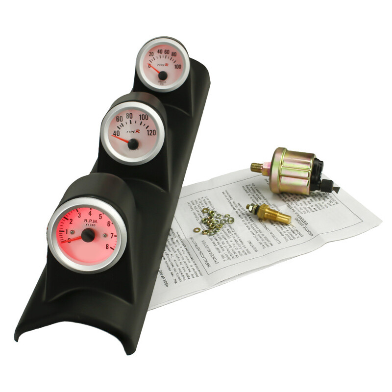 US 1PC Car Triple Combination Meter Tachometer RPM Water Temp Oil Pressure Gauge