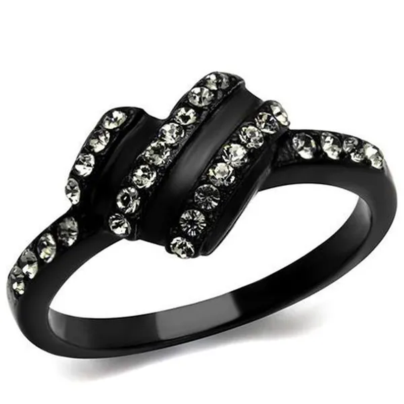 Women IP Black Stainless Steel Ring with Top Grade Crystal in Black Diamond - Size 7