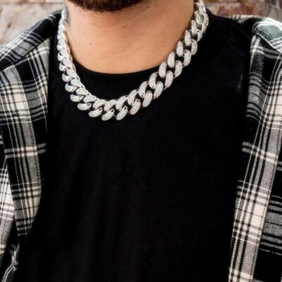 Men's 6CT Round Lab Created 14k Gold Plated Iced Miami Cuban Link Necklace ''22In
