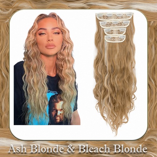 4PCS Clip In 100%Real THICK as Human Hair Extension Full Head Highlight Balayage
