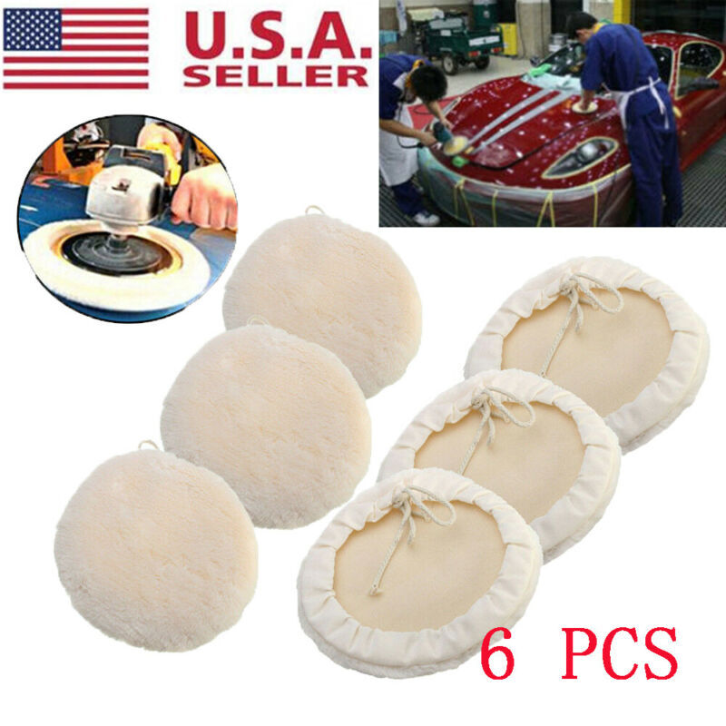 6Pcs 7inch Car Wool Bonnet Buffing Wheel Pads Set Buffer Pol