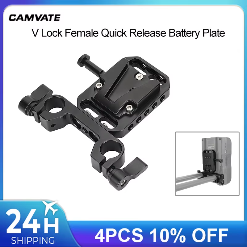 V Mount Quick Release Battery Plate Baseplate With 15mm Railblock Rod Holder For