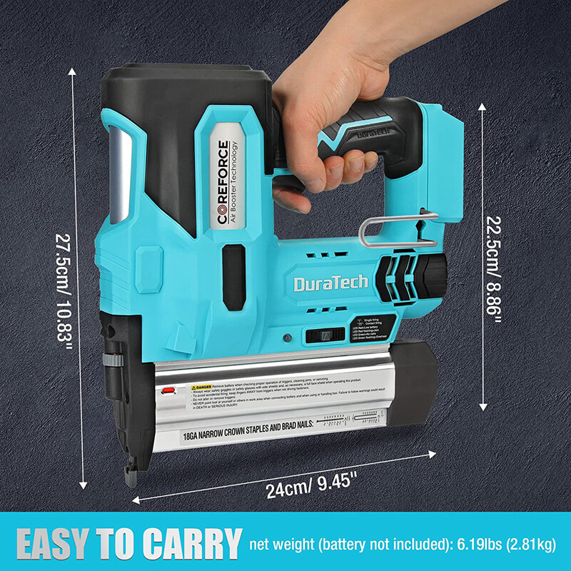 DURATECH 2 IN 1 Cordless Brad Nailer 18 GA Nail/Staple Gun 1000PCS Nails W/Case